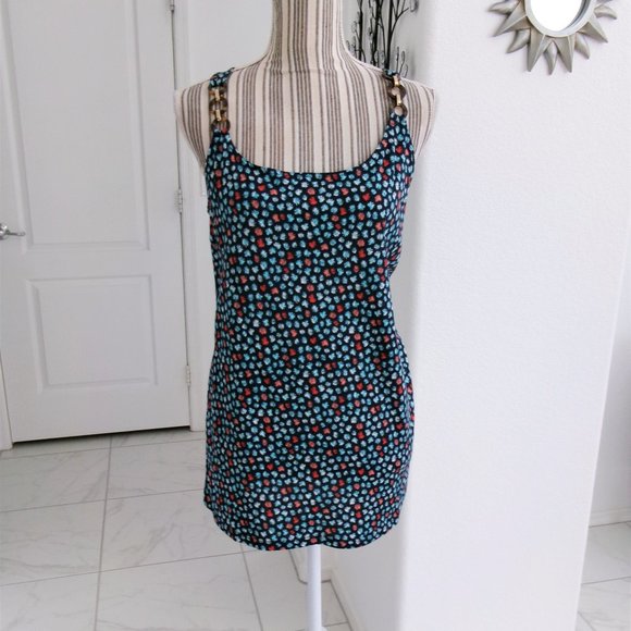 New Michael Kors Navy Blue Floral Print O-Ring Straps Tank Top M - Picture 1 of 10